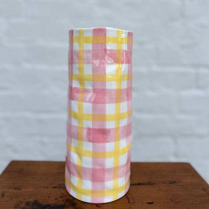 Medium Vase - Pink & Yellow Gingham