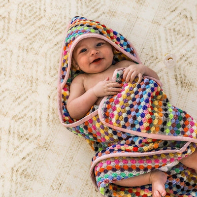 Pompom Turkish Cotton Hooded Baby Towel - Candy