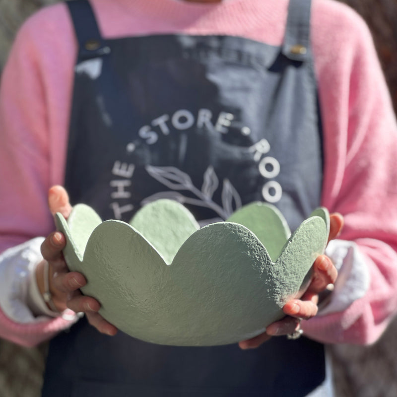 sage green paper clay scalloped bowl by Ode to Elma