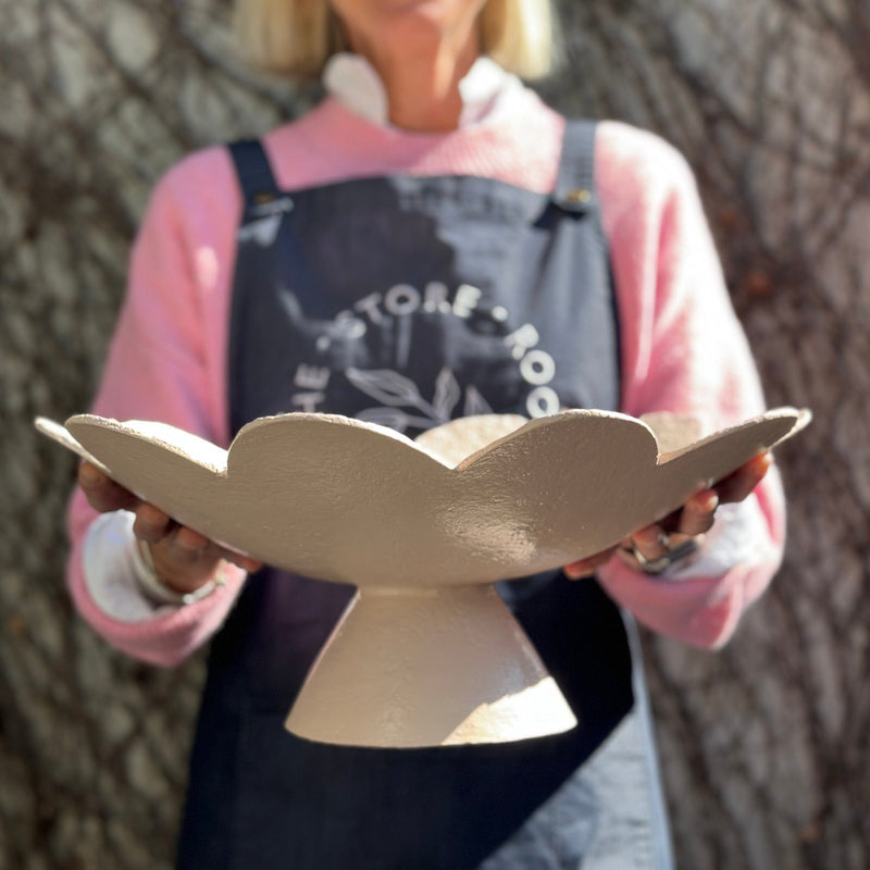 pink champagne paper clay scalloped pedestal bowl by Ode to Elma