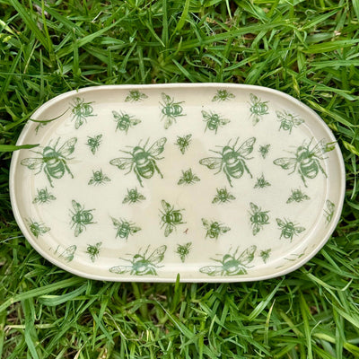 Karen Backus Green Bees plate