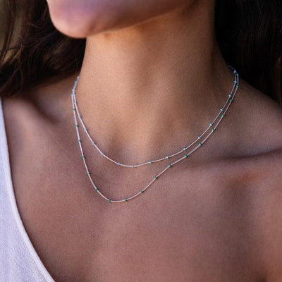 Layer Me Necklace in Silver with Paradise Blue