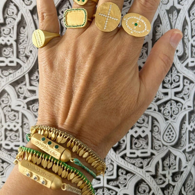 Green Maya Bracelet with Gold Leaf Charms