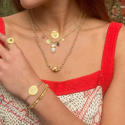 Beige Maya bracelet with Gold Leaf Charms