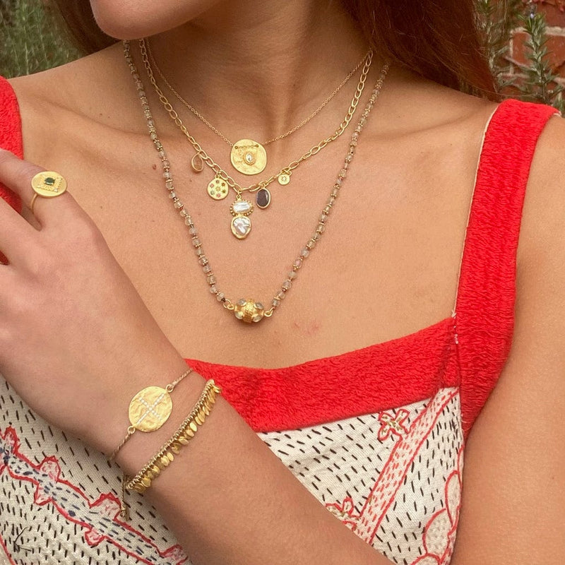 Beige Maya bracelet with Gold Leaf Charms