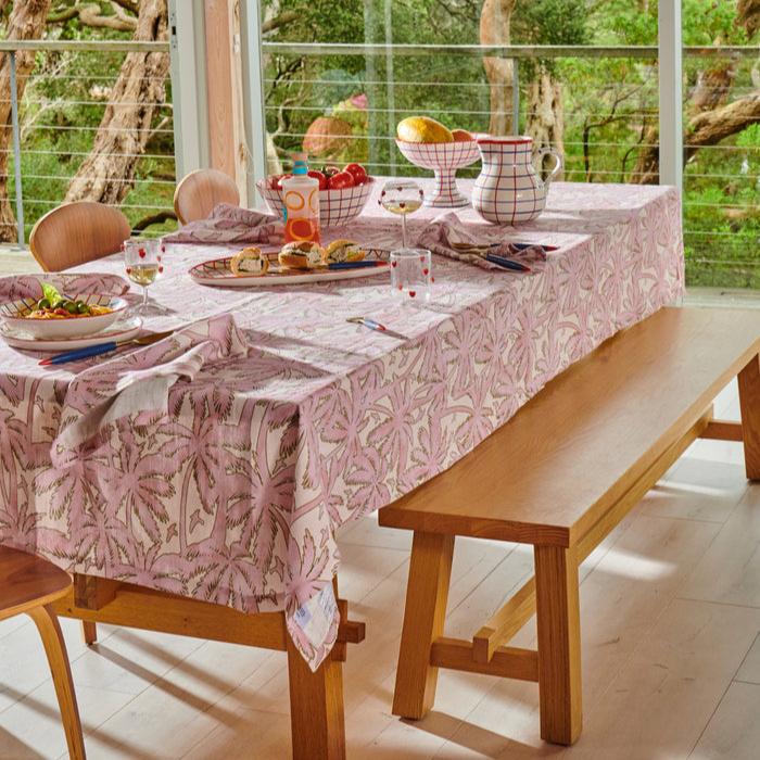 Balmy Palmy Rectangular Linen Tablecloth - One Size