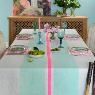 Tennis Stripe Linen Tablecloth 250x145cm