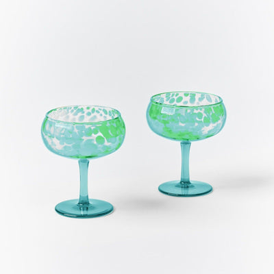 Glass Coupe Dots Green - set of 2
