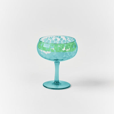 Glass Coupe Dots Green - set of 2