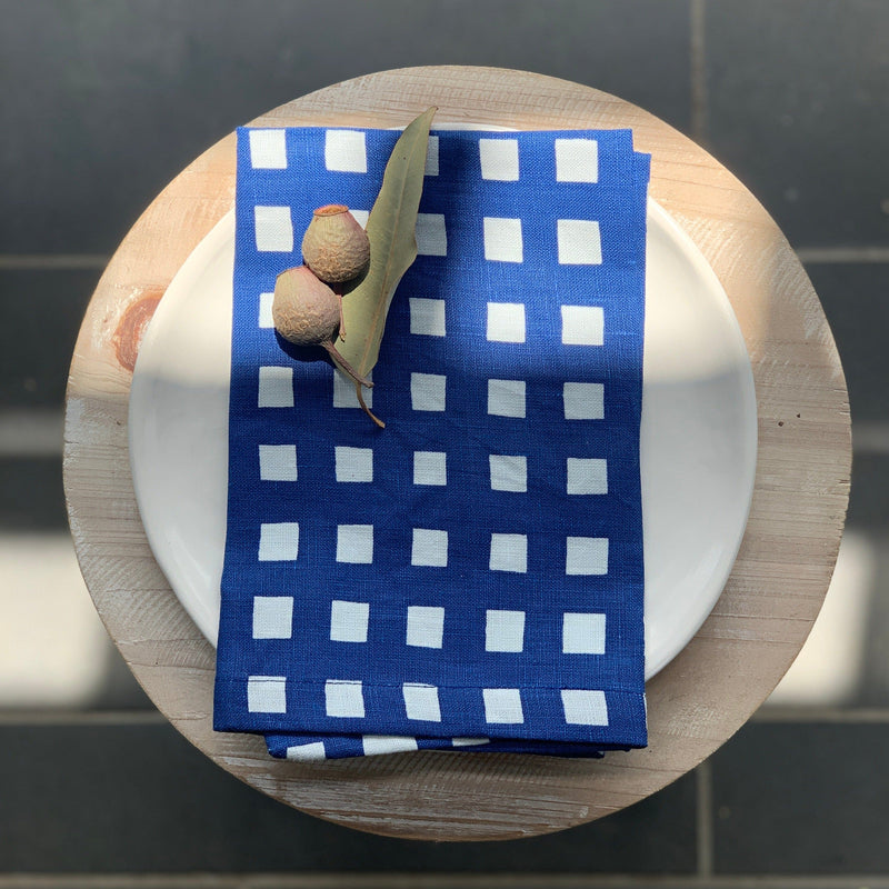 Navy Gingham Napkins - set of 4