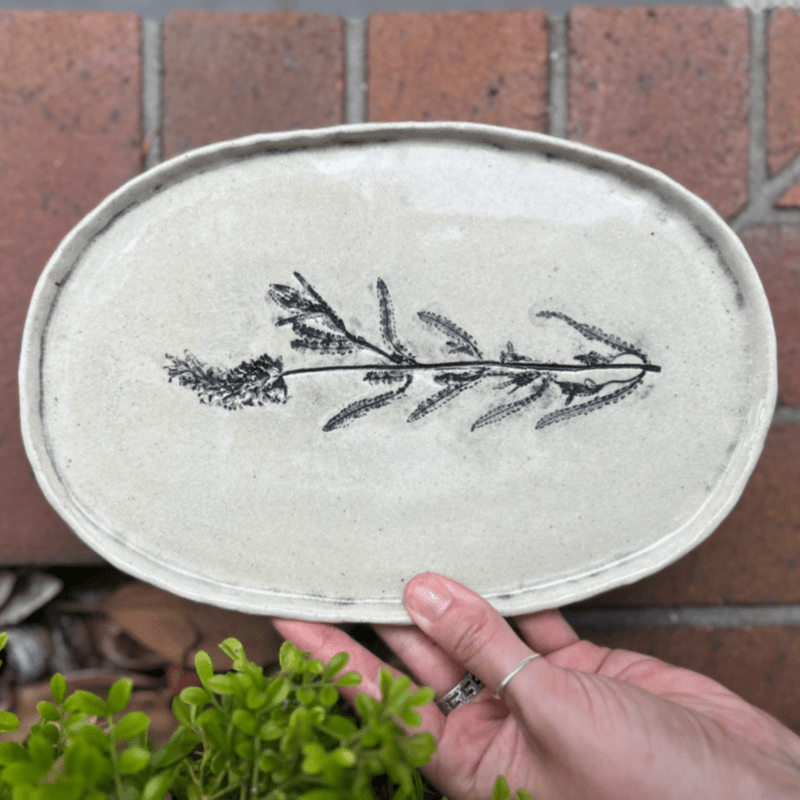 White Raku Oval Plate - Lavender